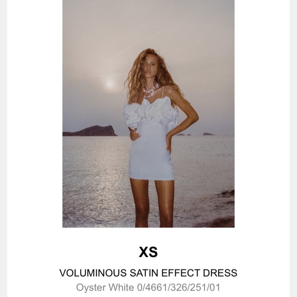 Zara Voluminous Satin Effect Dress Oyster White